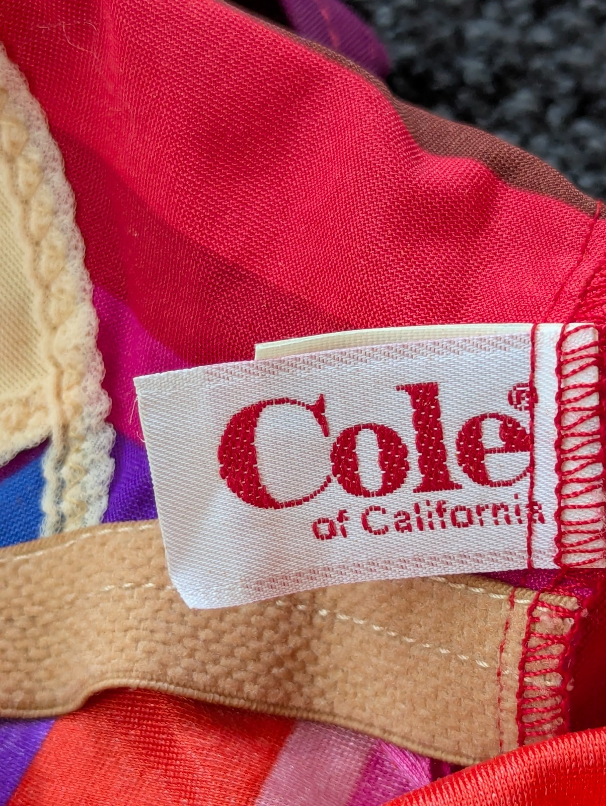 Vtg 80s Cole of Calif Swimsuit One Piece Chevron Stripe Peek-a-boo Button Front