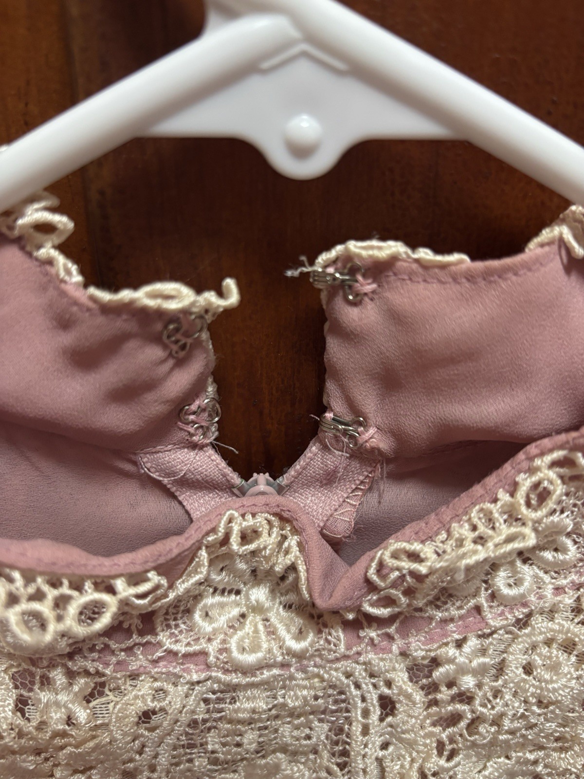 Vintage Pink Dress Pleated Skirt Lace Collar Size 13/14 Made In USA