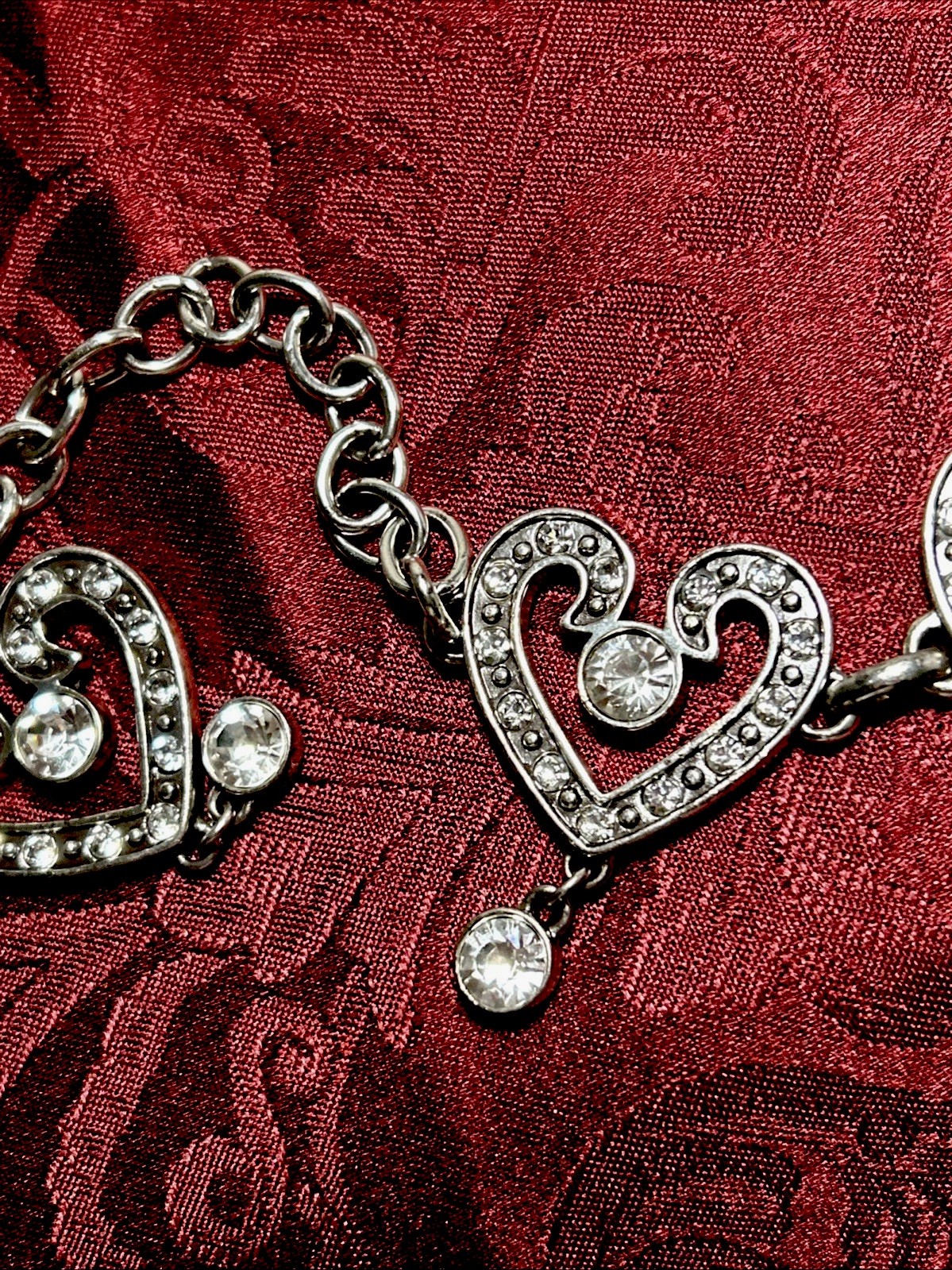 Brighton Silver Heart Pendant belt Pavé Clear Stones SZ M