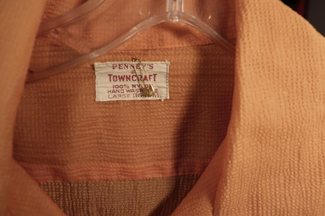 Rare Collector’s Vintage 1940’s Burnt Orange Waffle Nylon Shirt Large Exc Cond