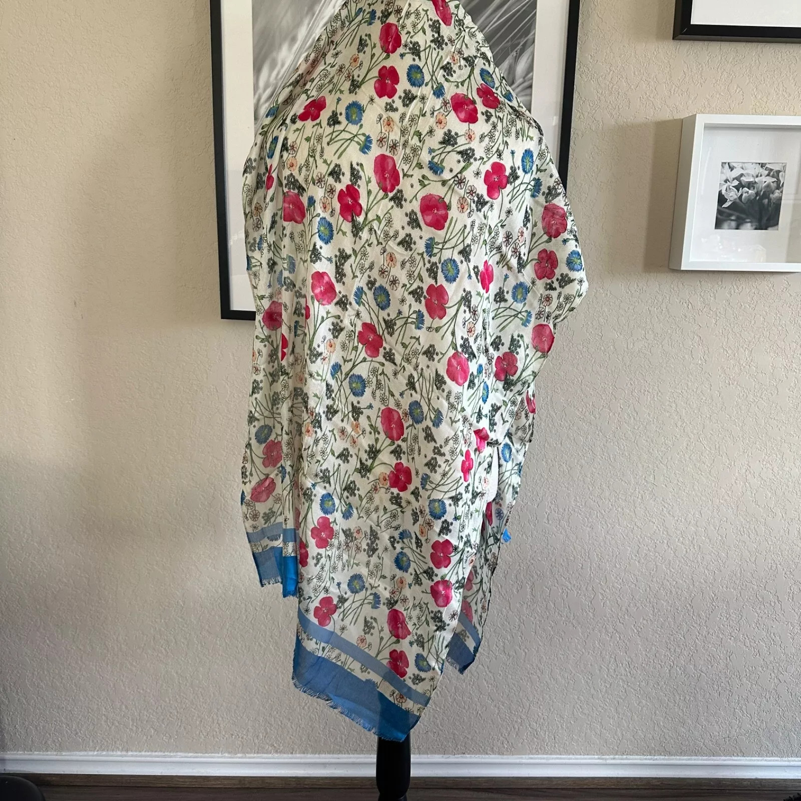 TALBOTS Floral Scarf Viscose Spring Wrap Fringe Woven Oblong 72×25 in $59.50