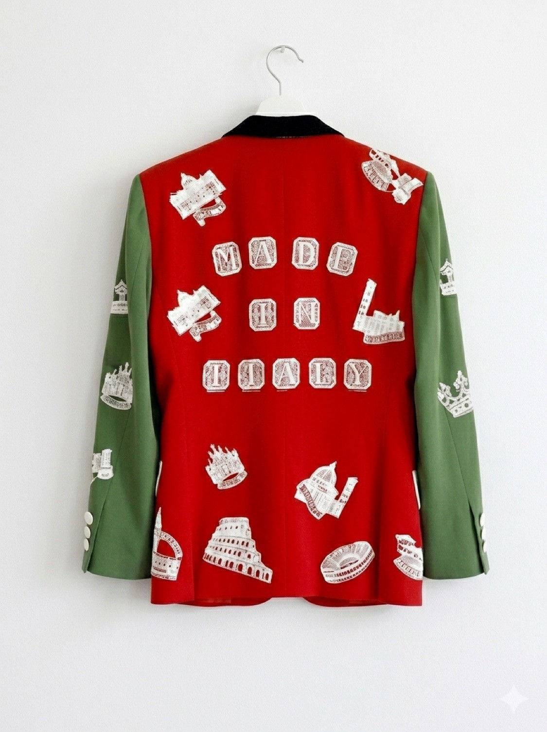 VTG Moschino Couture Red & Green Lace Appliqué Blazer Italy Size 6 US 1990’s