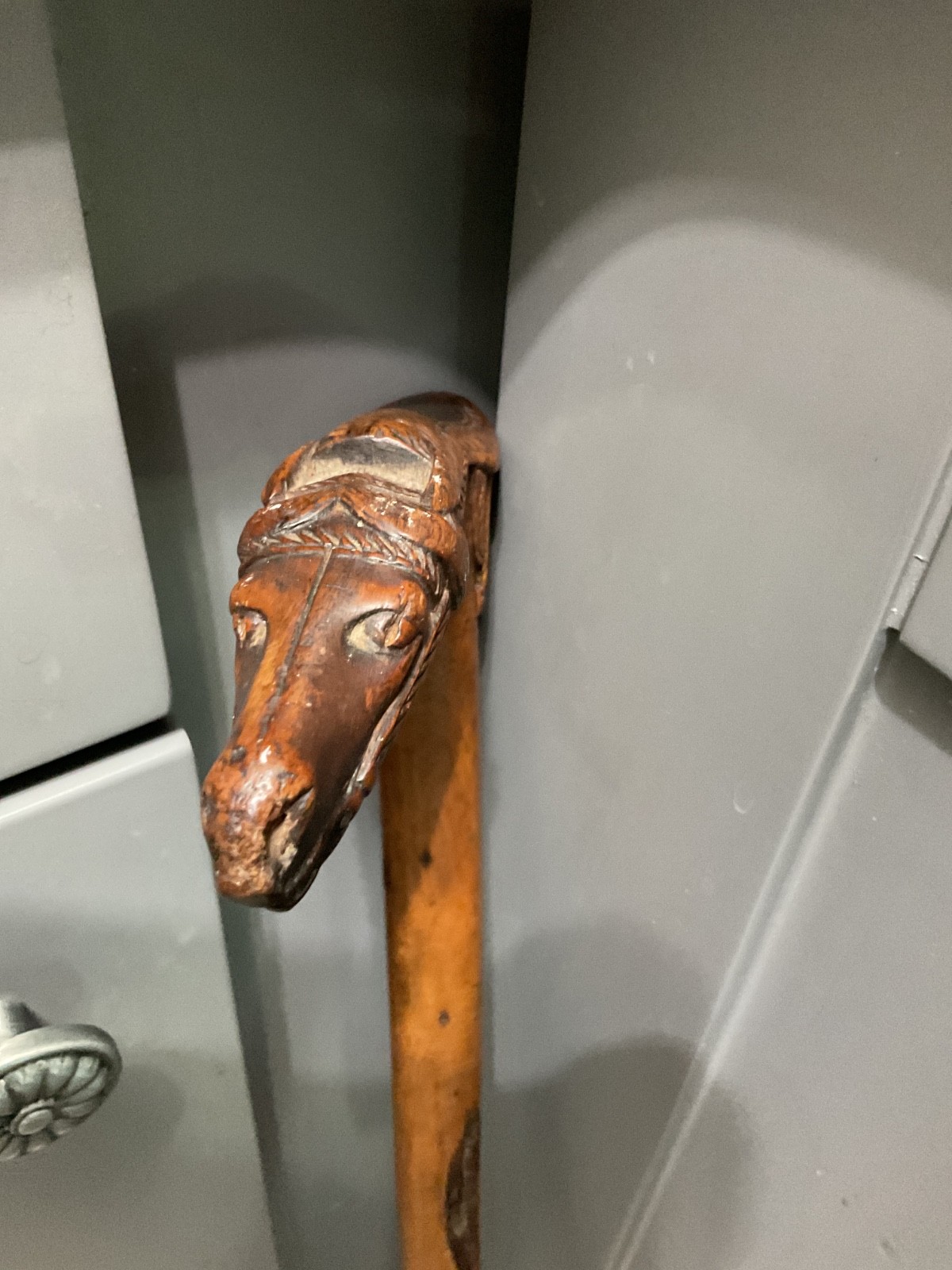 ✨ANTIQUE 19TH CENTURY WOODEN HAND CARVED NATIVE INDIAN & HORSE WALKING STICK✨