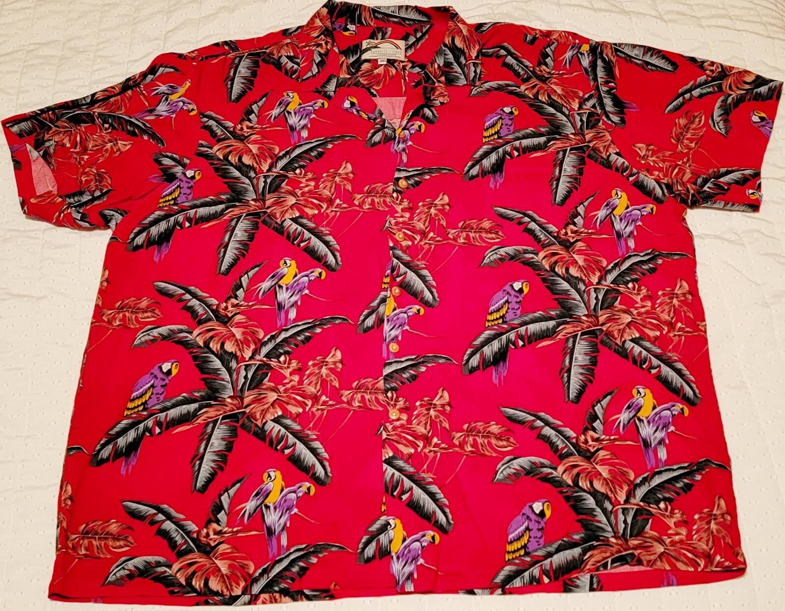 Vintage Paradise Found Men’s 3XL Red Hawaiian Parrot Shirt Magnum PI Made in USA