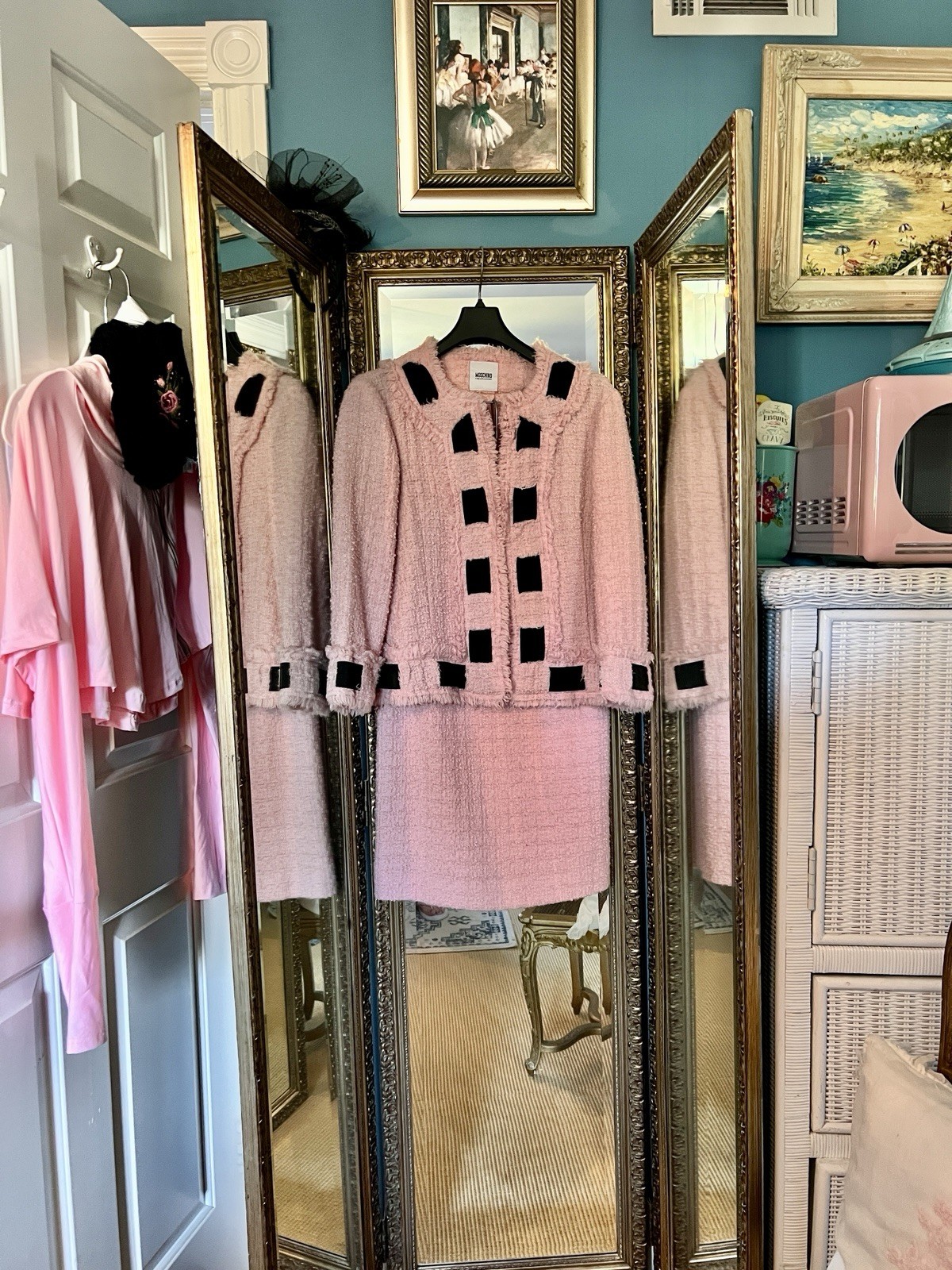 Vintage Moschino Pink & Black Bouclé Suit Size 10 Great Condition Worn Only Once