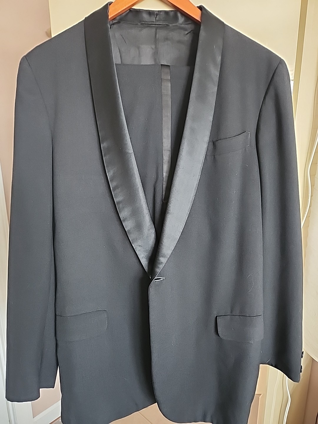 Vintage 70s Jack Silver Tuxedo Suit Black Satin Shawl Collar Union Made USA