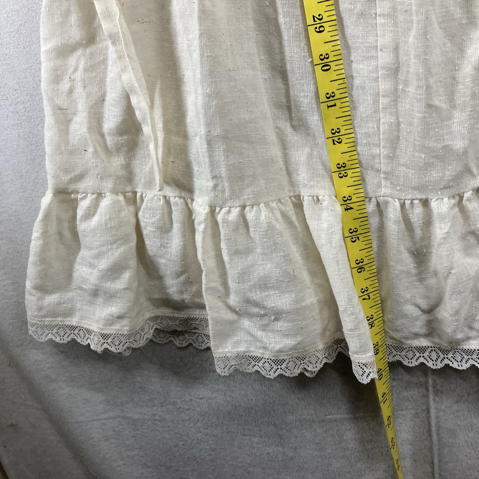 Vintage Dress Lace Accents Light Burlap Style Tie Back VERY SMALL 25×40
