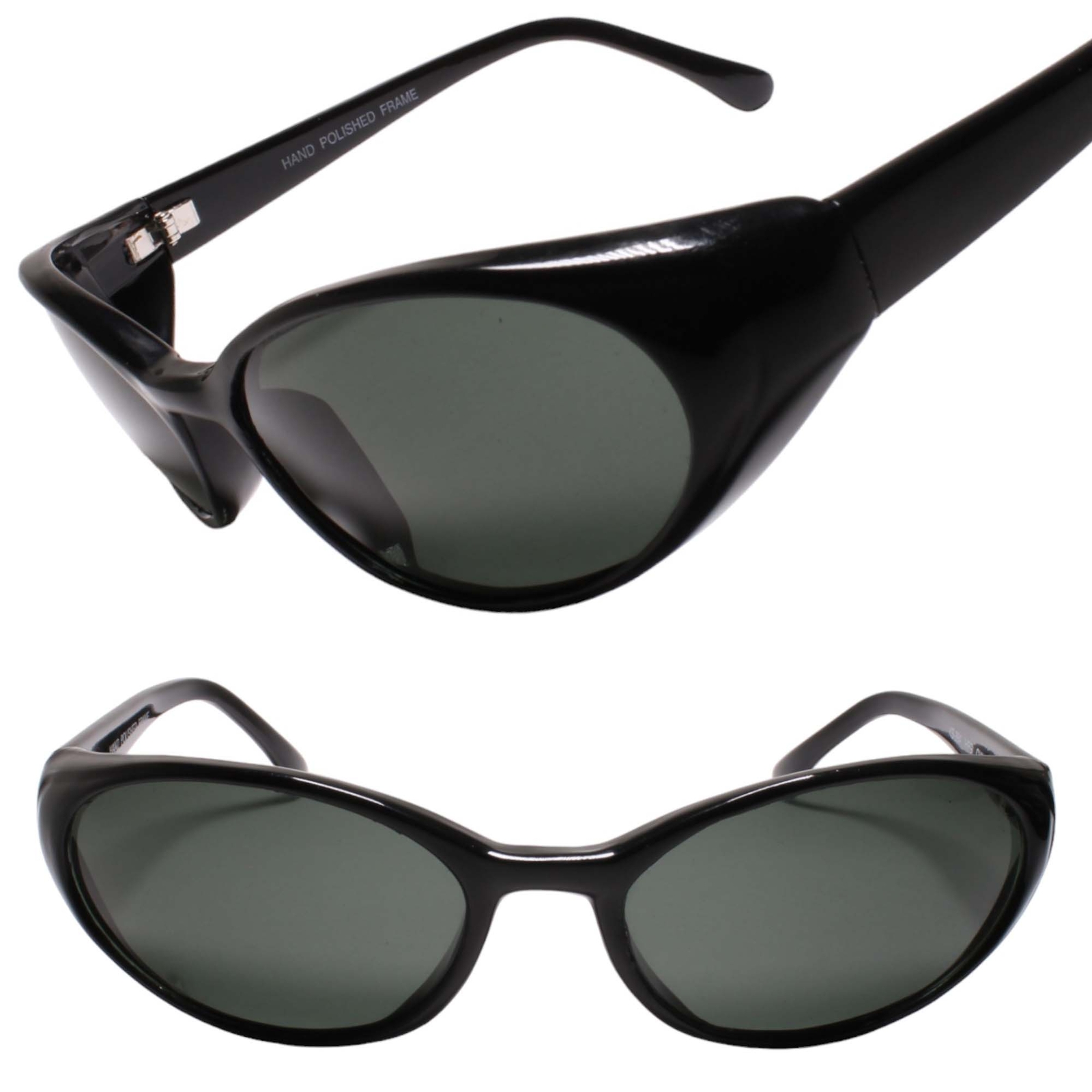 Glam Rock 80s 90s Genuine Vintage Mens Womens Oval Wrap Bold Black Sunglasses