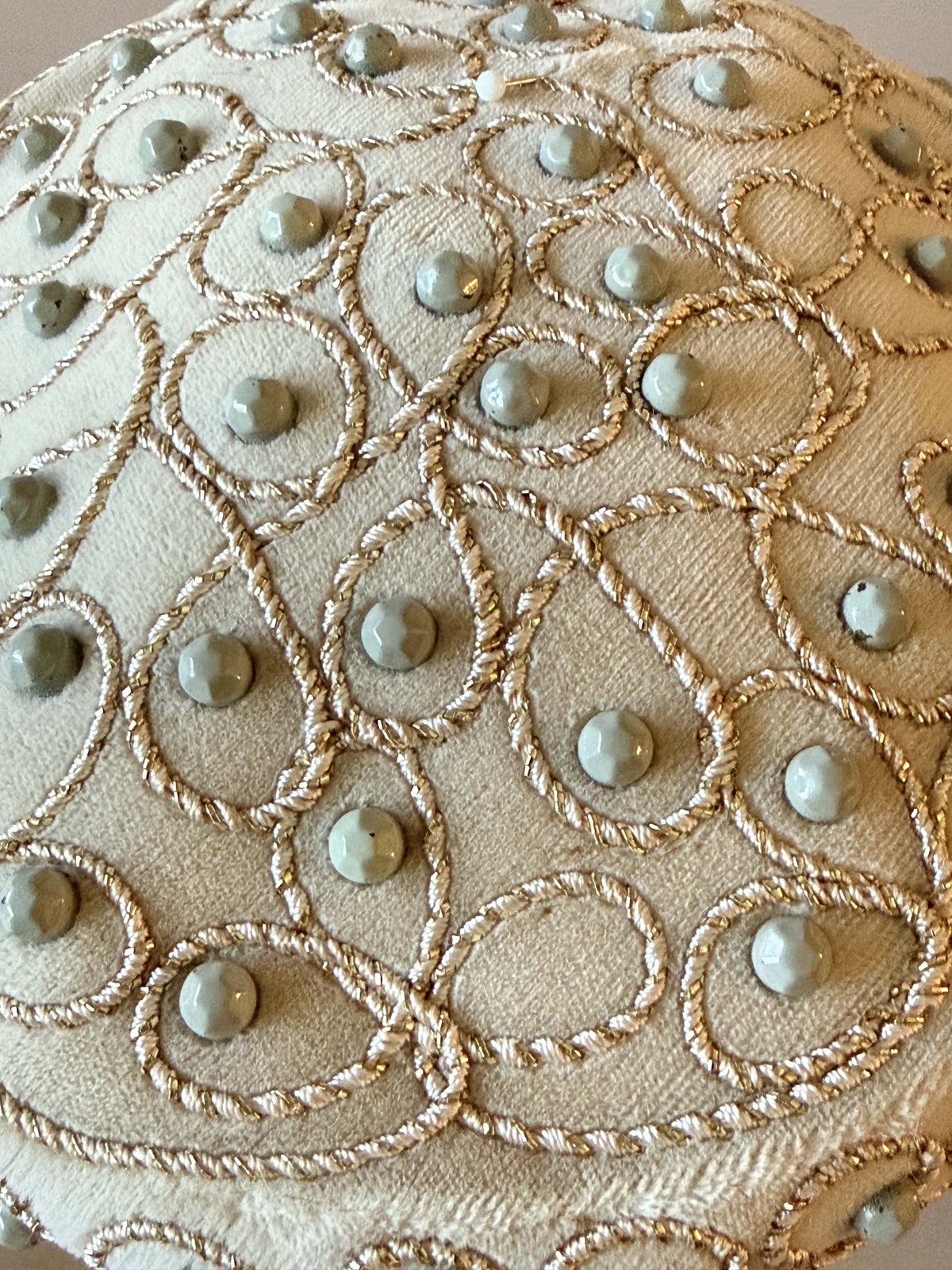 Vintage Embellished Ivory Pillbox Hat | Beaded Cocktail Hat | 1960s Formal