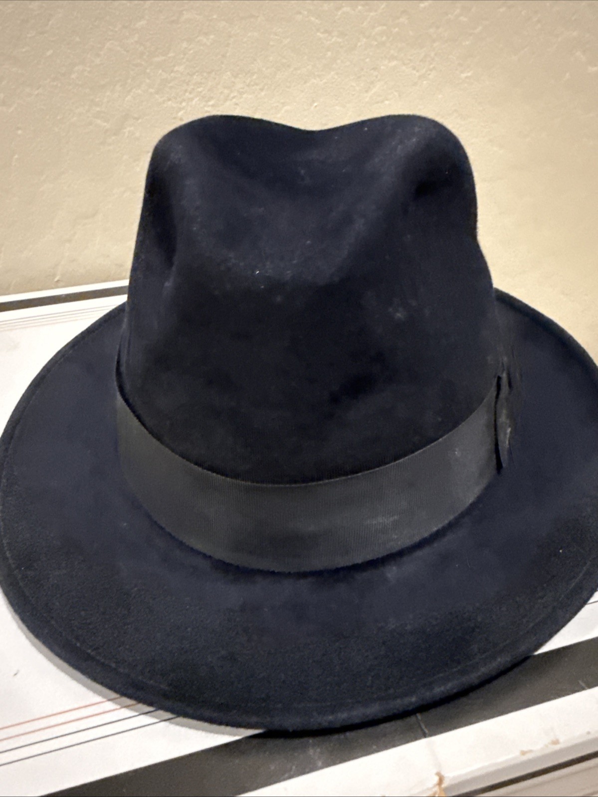 Vintage Stetson Fedora Black Furf Felt 7 1/4 with Vintage Stetson Hatbox