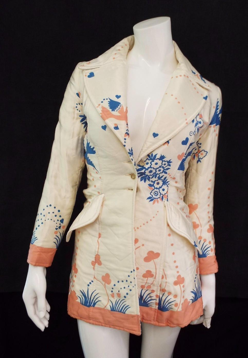 Vintage 1960s Ossie Clark Celia Birtwell Quilted Fitted Satin Jacket Coat 12