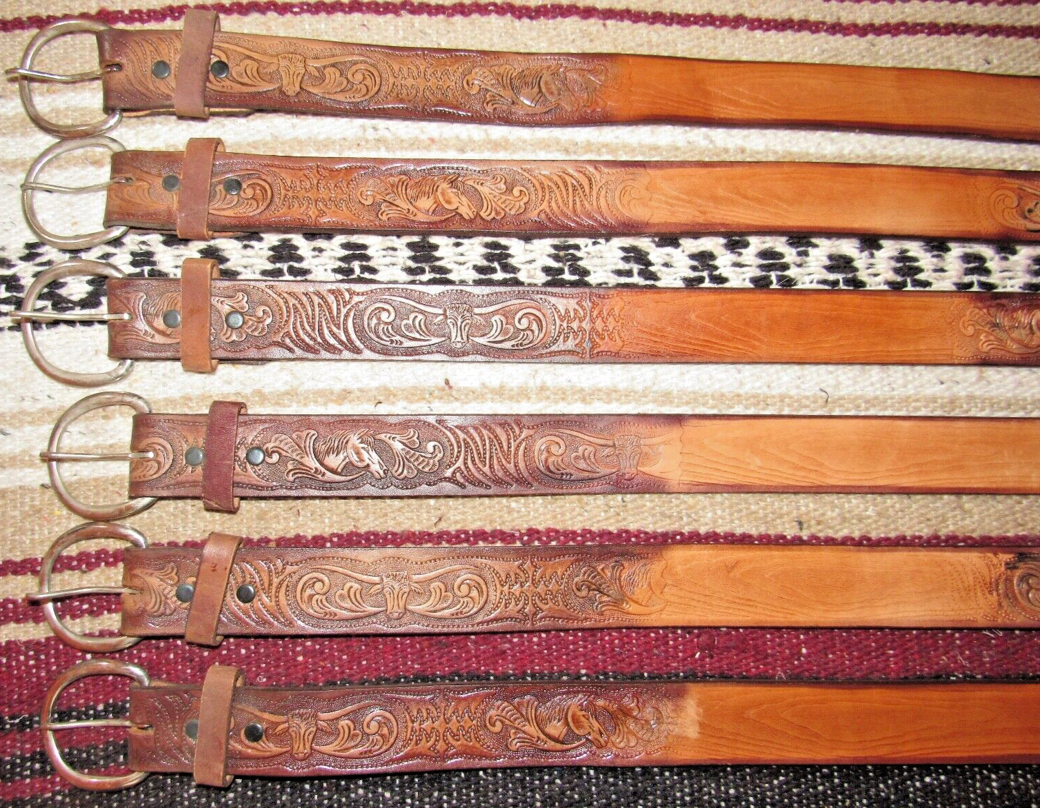 Vintage Western C&M Co Tooled (Embossed) Leather Belts 6 pc Size 28 NEW