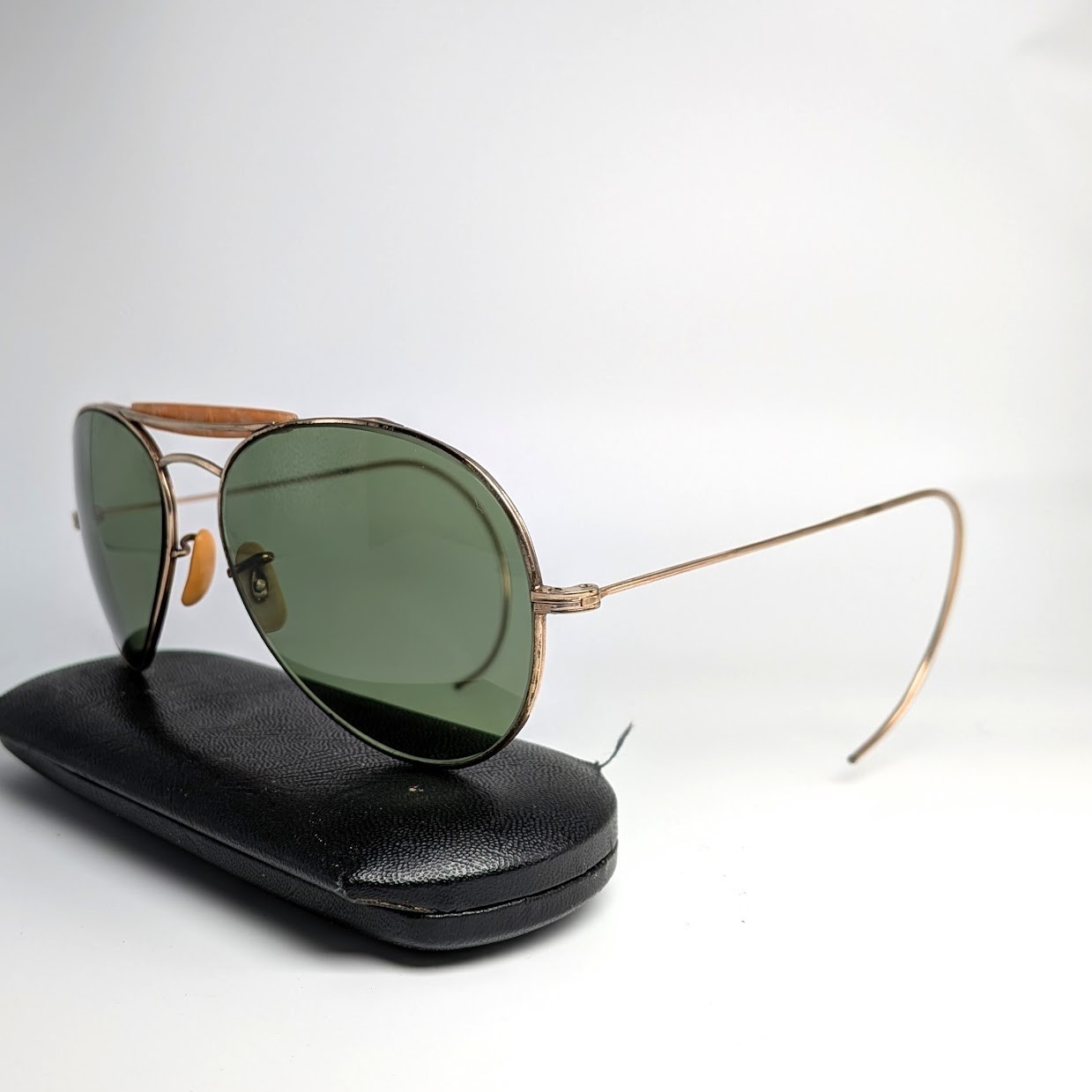 Vintage Gold Filled Aviator Eyeglass Frames 40s 55/15 Mineral Glass Lens