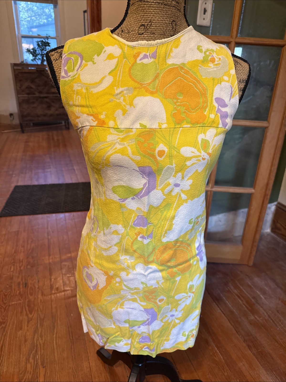 Vintage 1960s Yellow Floral Mini Dress With Over Coat Jacket