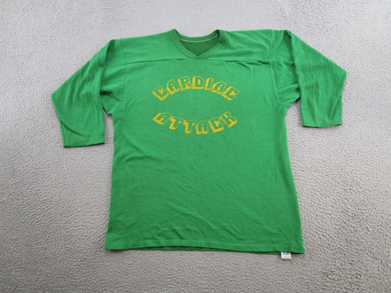 Vintage 70s Russel Athletic 3/4 Sleeve Jersey Shirt Size L Cardiac Attack Read