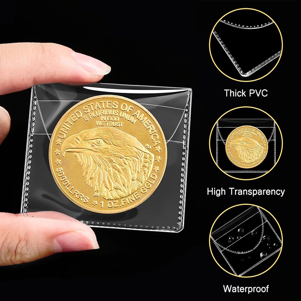 50-300PCS Single Pocket Coin Protector Pouch Clear Plastic Sleeves Souvenir Coin