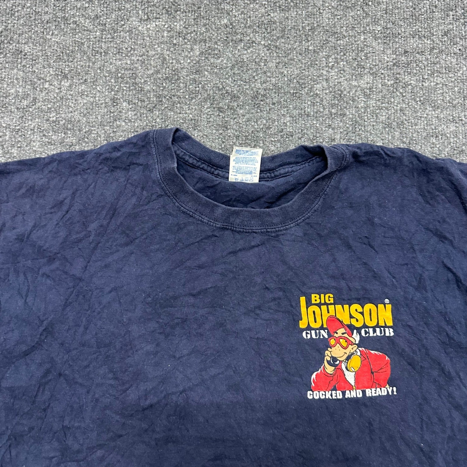 Big Johnson T Shirt Mens Size 2XL Navy Blue Gun Club Graphic Distressed Holes