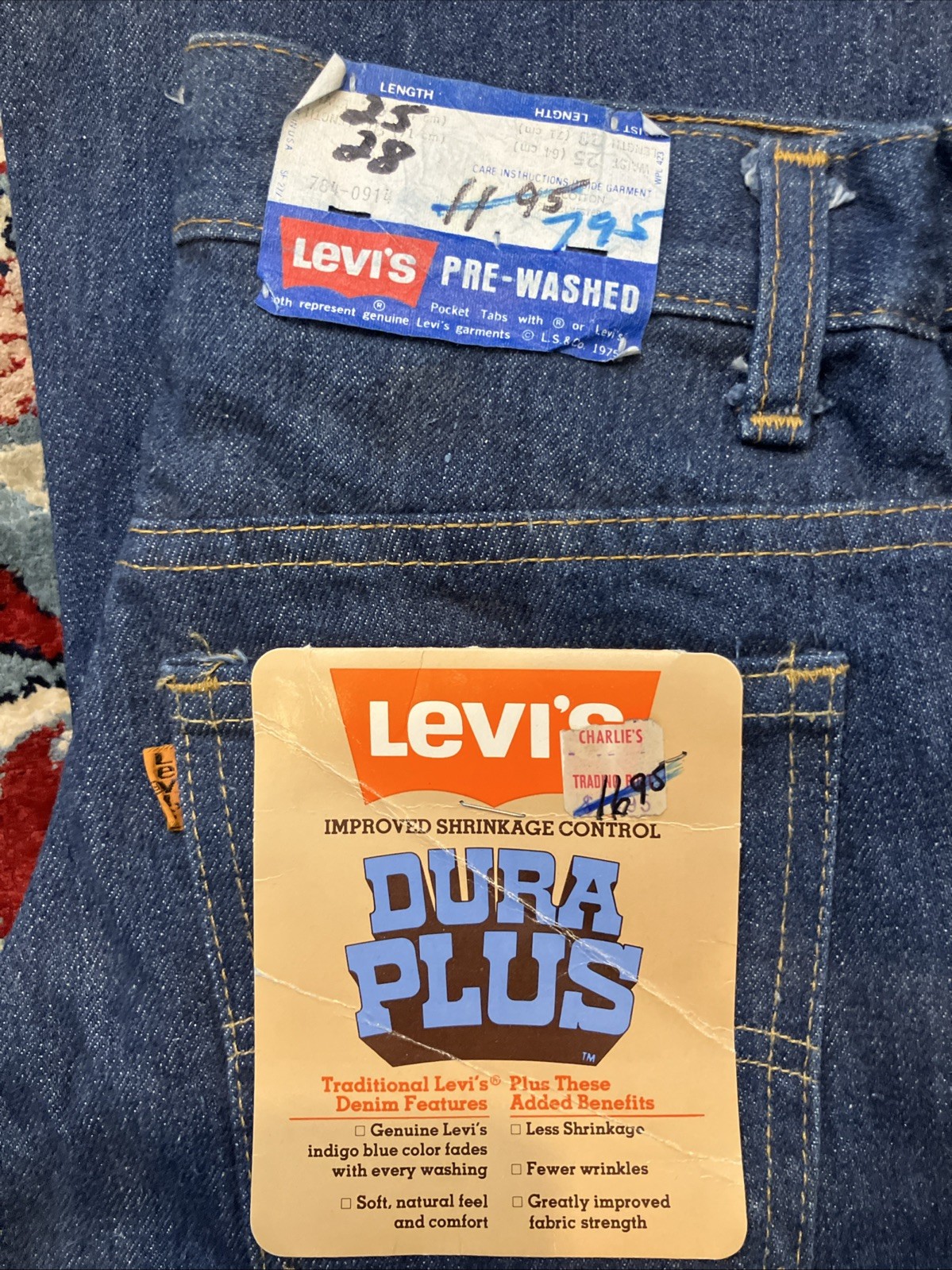 Vintage 70’s Levi’s 784 Dura Plus 25×28 Big Bellbottom Deadstock Pre Wash Jeans