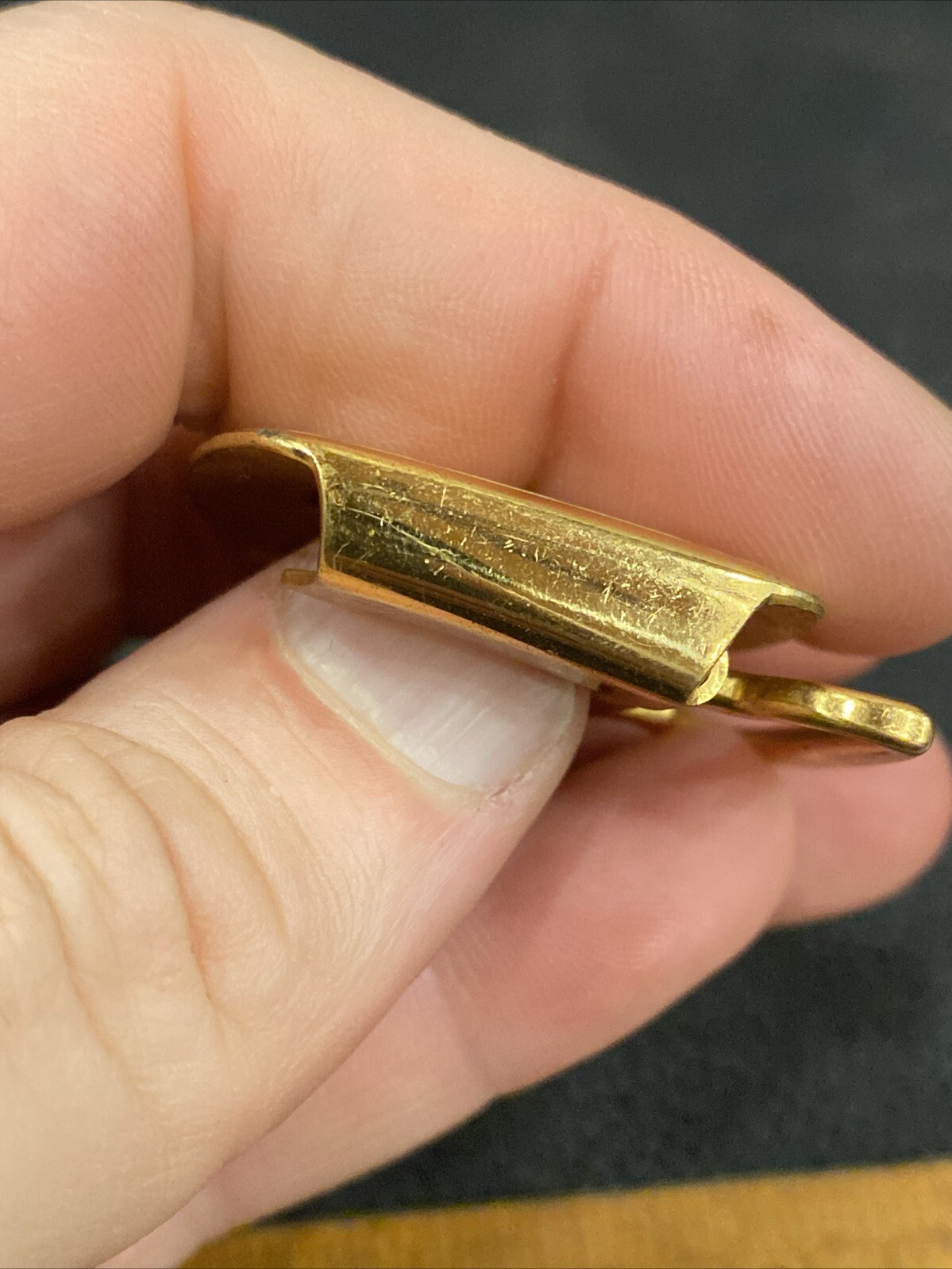 Vtg Art Deco Swank deluxe gold plate retro belt buckle Hammered Bronze GHP Mono