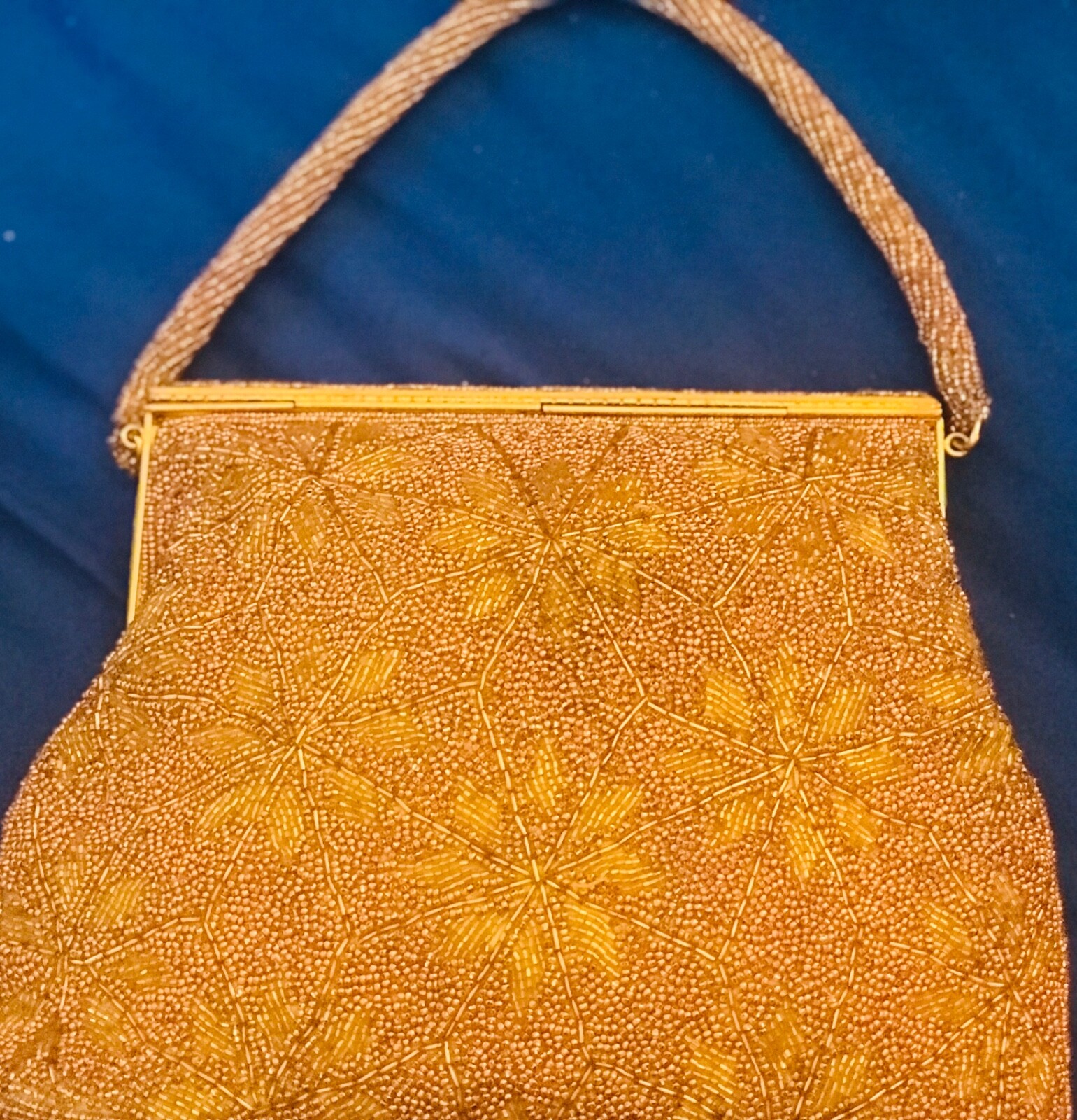 Antique Gold Beaded Evening BAG PURSE Formal Special Occasion Quality Handbag