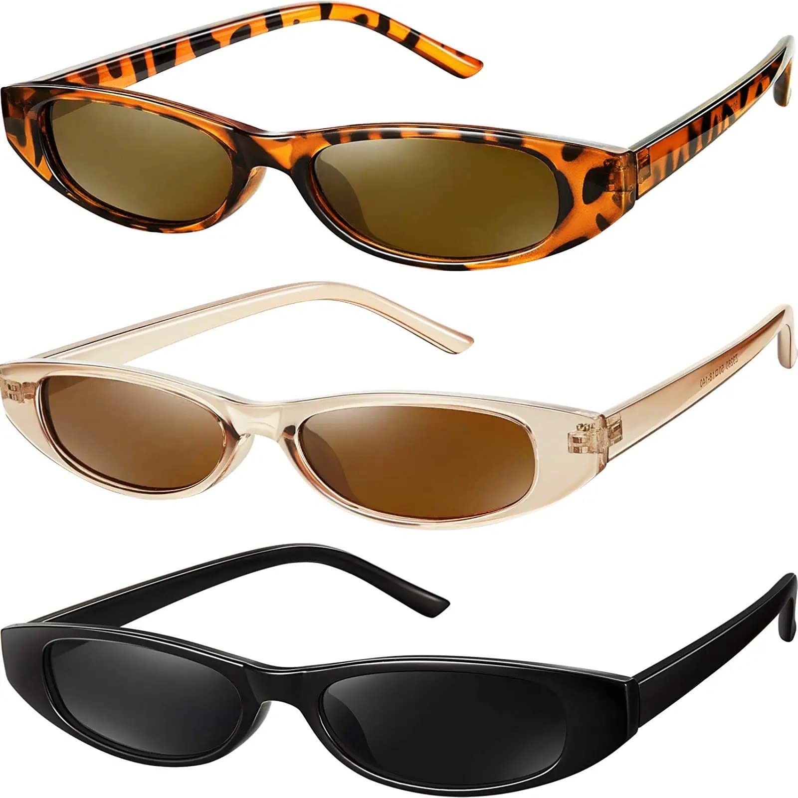 Frienda 3 Pair Retro Oval Sunglasses for Women Men 90s Skinny Glasses Y2k Tre…
