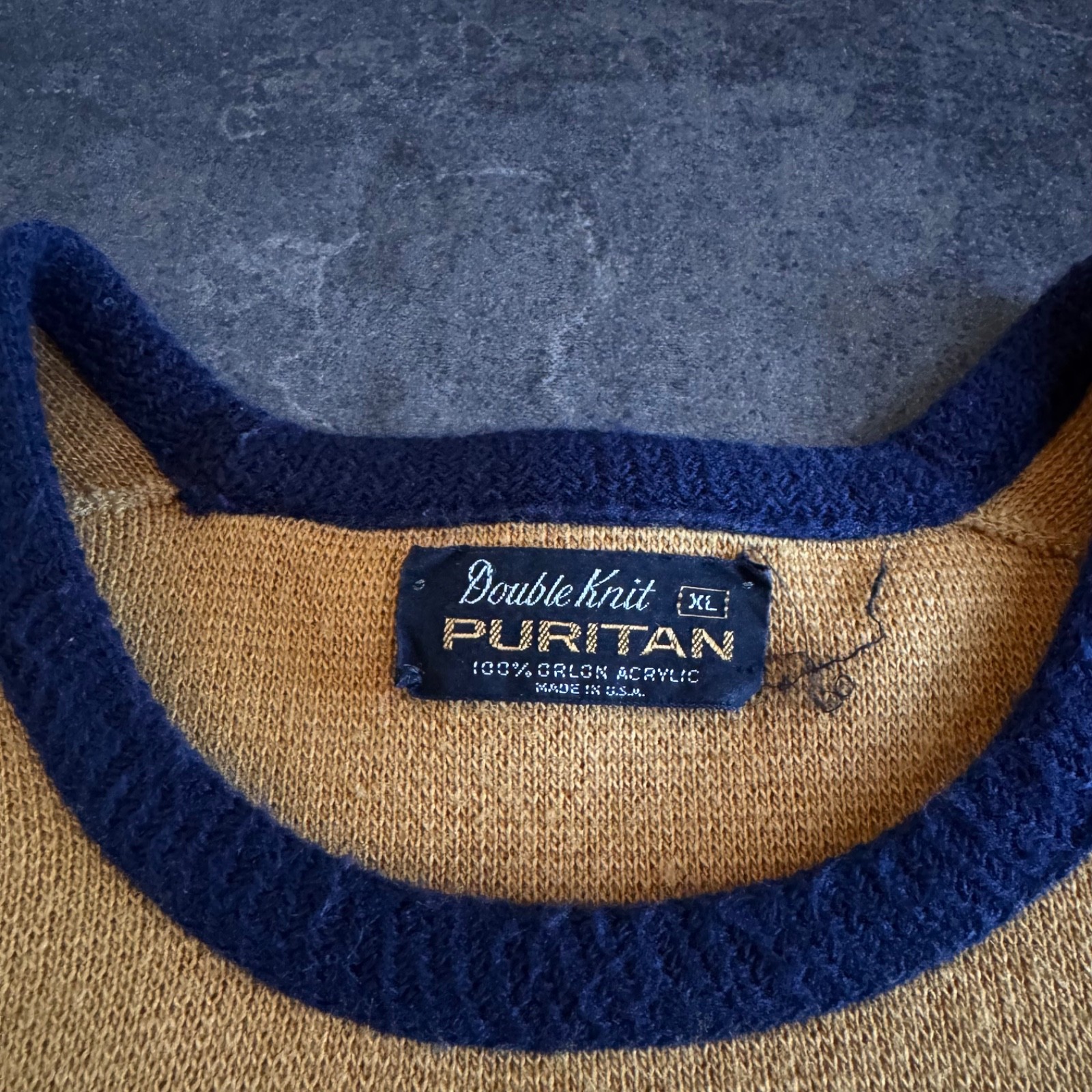 Vtg Puritan Double Knit Acrylic Cardigan Sweater Yellow Blue Men’s XL