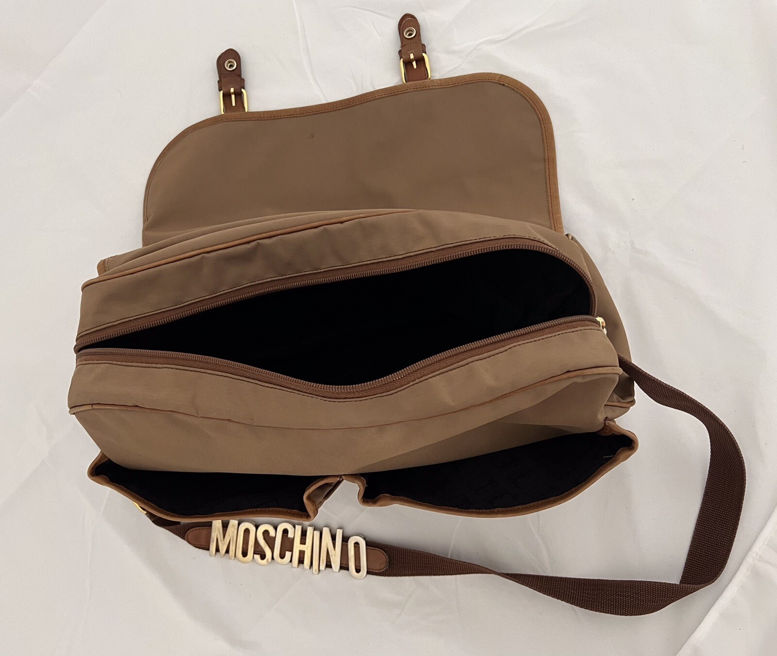 Vintage Moschino Nylon Large Brown Unisex Messenger Bag by Redwall (17″X 14″)