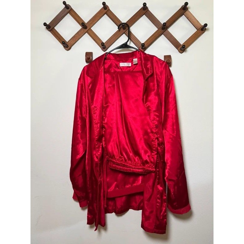 Vintage Quiet Luxury Valerie Stevens Red Satin Sleep Set Plus Size 3X Pajama