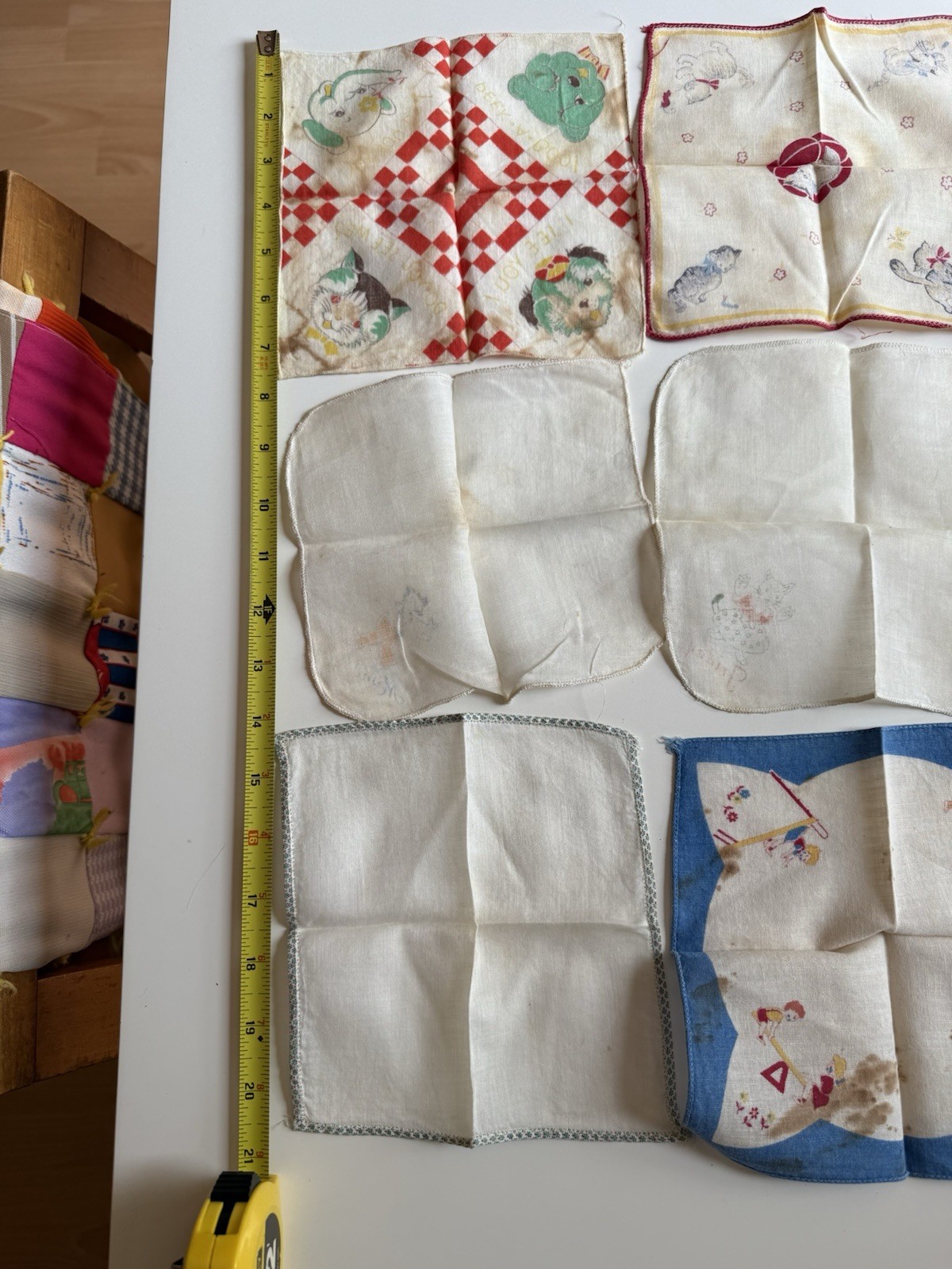 Lot Of 9 Vintage Handkerchiefs Child’s Theme See Pics for Stains
