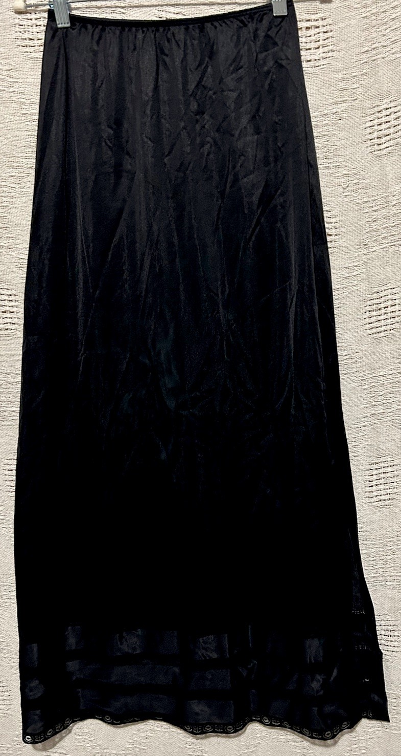 Sears Half Slip Size Medium Black Silky Lace Trim Vintage 40” Long Formal Length