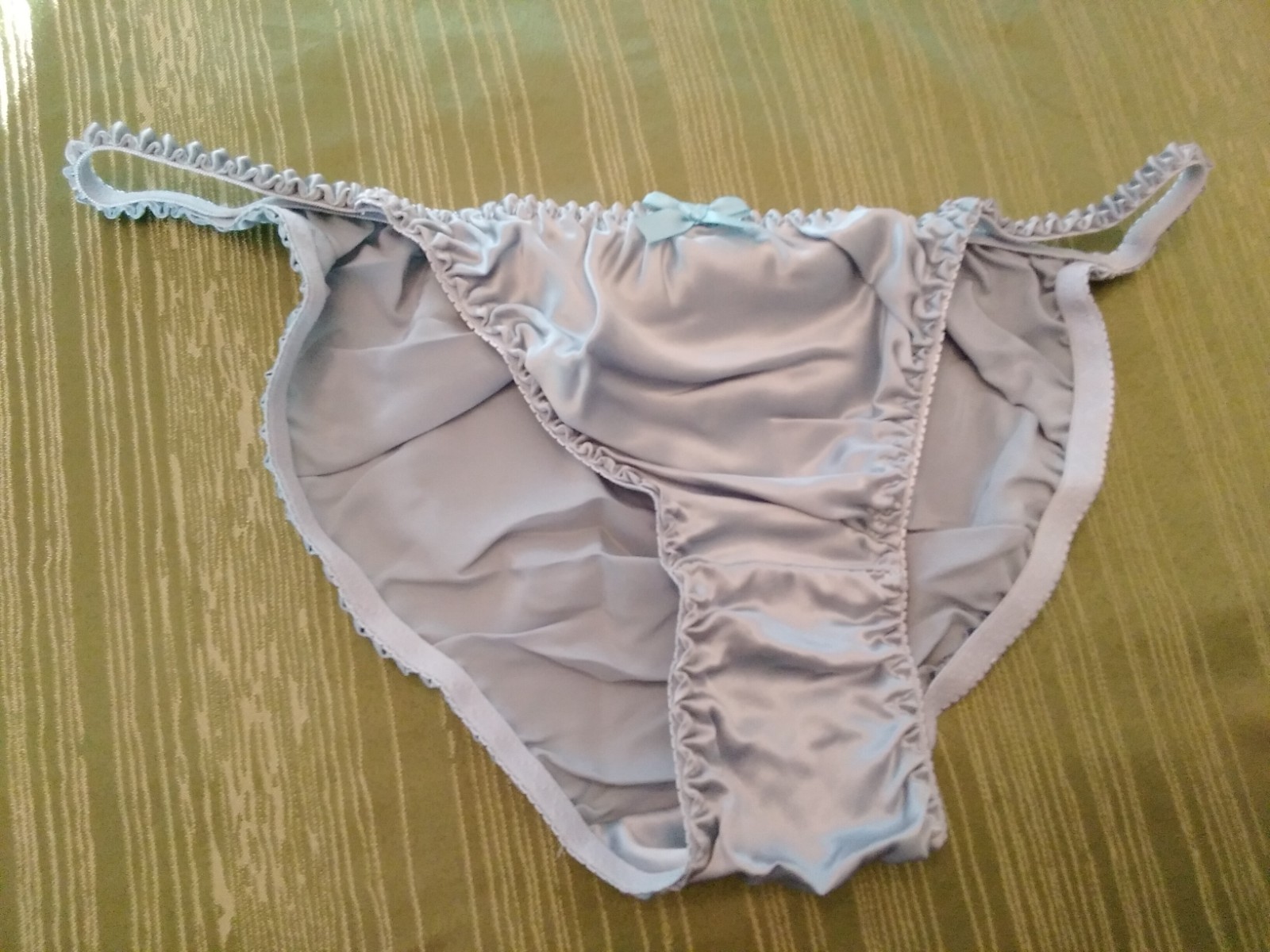 Panties String Bikini Lingerie Glossy Satin Second Skin XXL Lite Blue Stretchy