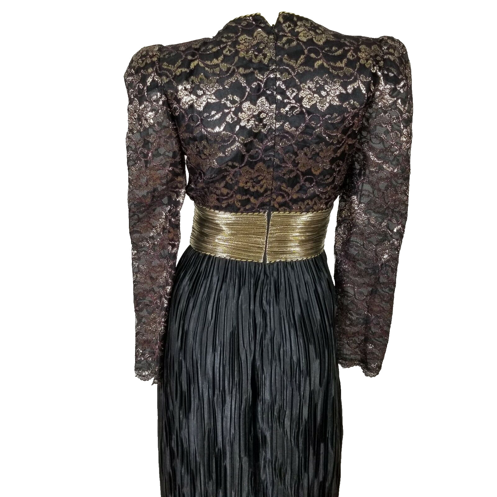 Vintage TOOTSIES Houston gold black formal Empire sheer sleeves dress 4
