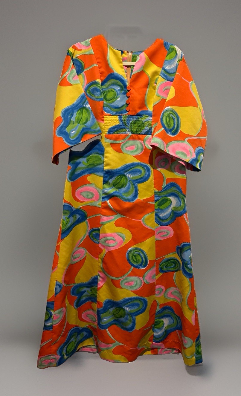 Vintage Tori Richard Dress Womens 16 Orange 70s Honolulu Psychadelic Swirl Maxi