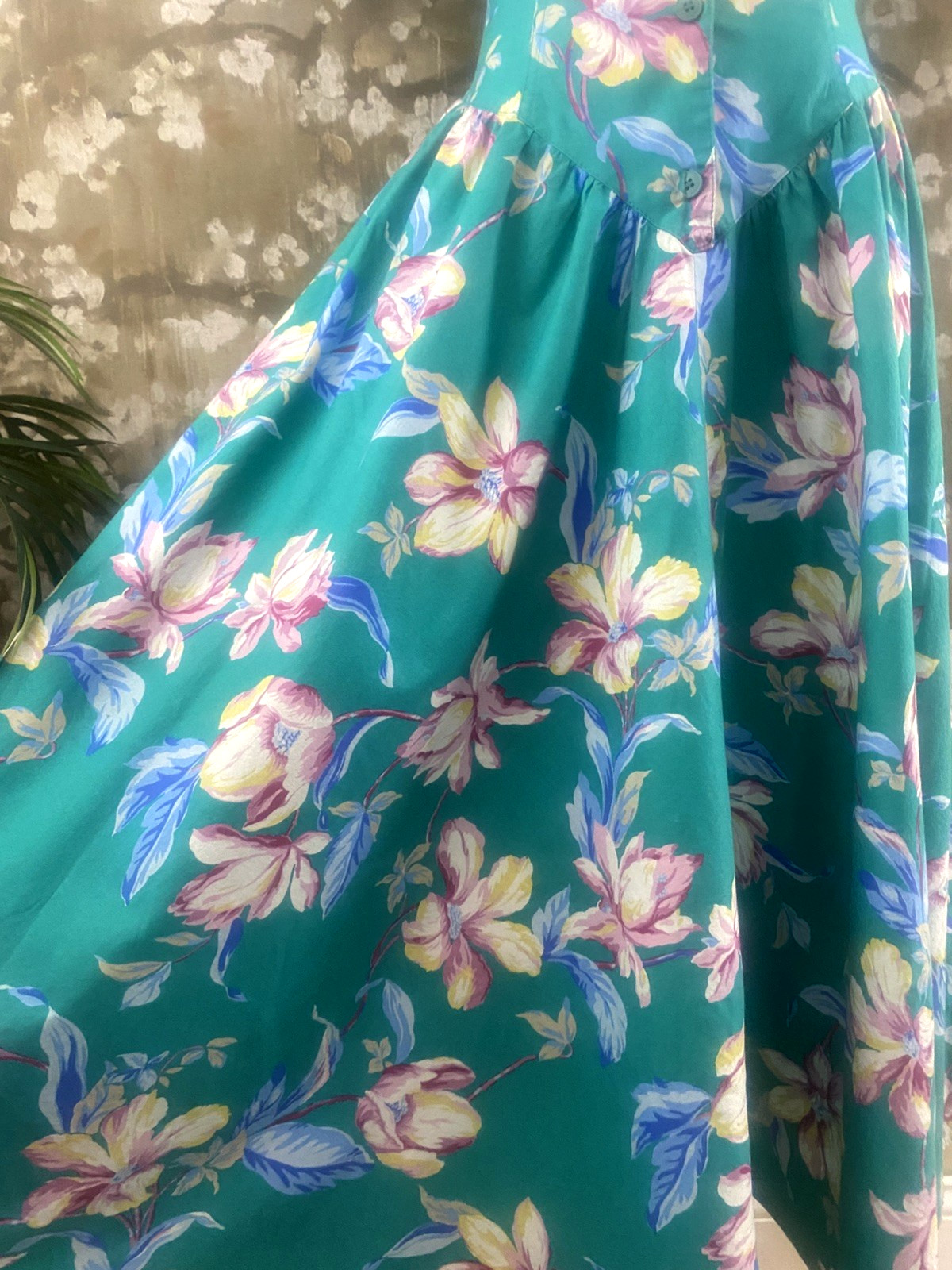 VTG 90’s Carol Anderson Teal Green Garden Party Pockets Bombshell Dress M-L