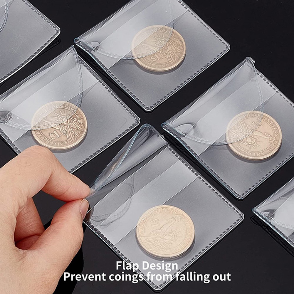 50-300PCS Single Pocket Coin Protector Pouch Clear Plastic Sleeves Souvenir Coin