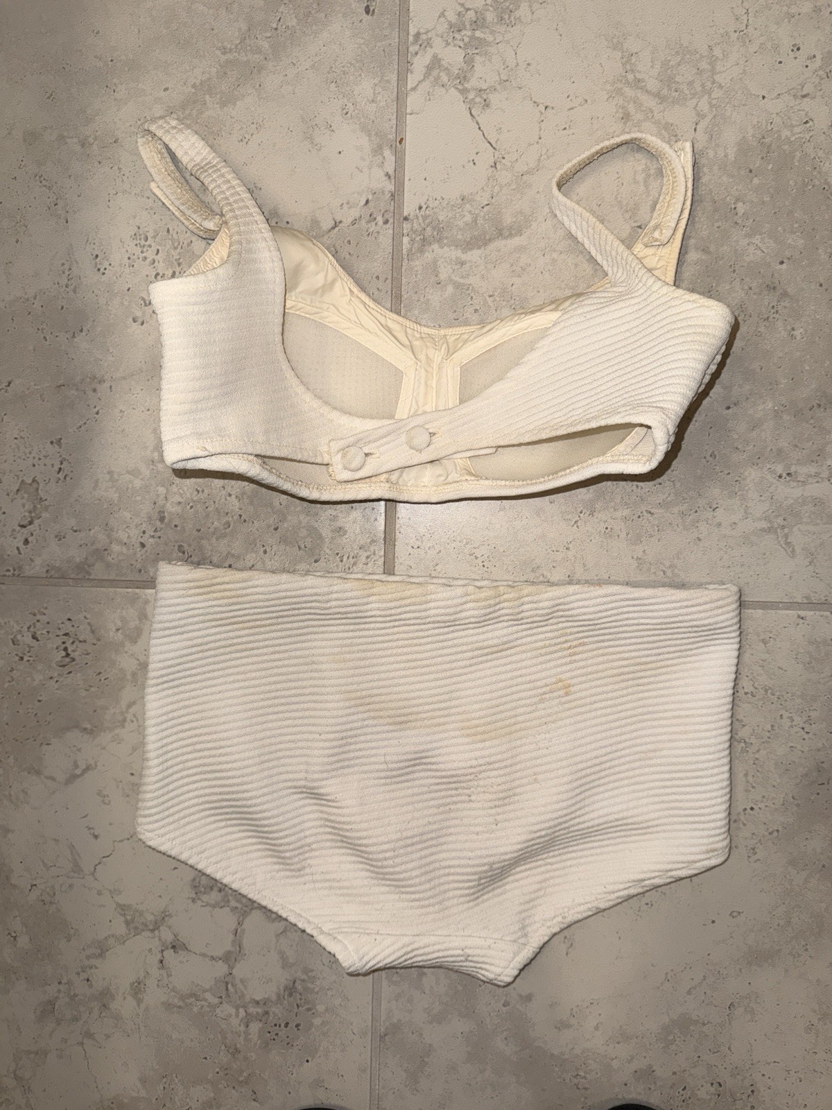 Vintage 60s 70s Roxanne White Textured Bikini Boyshort High Waist Size 12