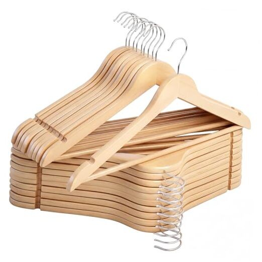 Wooden Hangers 20 Pack, Wood Coat Hangers 0.5″T (20 pack) Natural Wood Color
