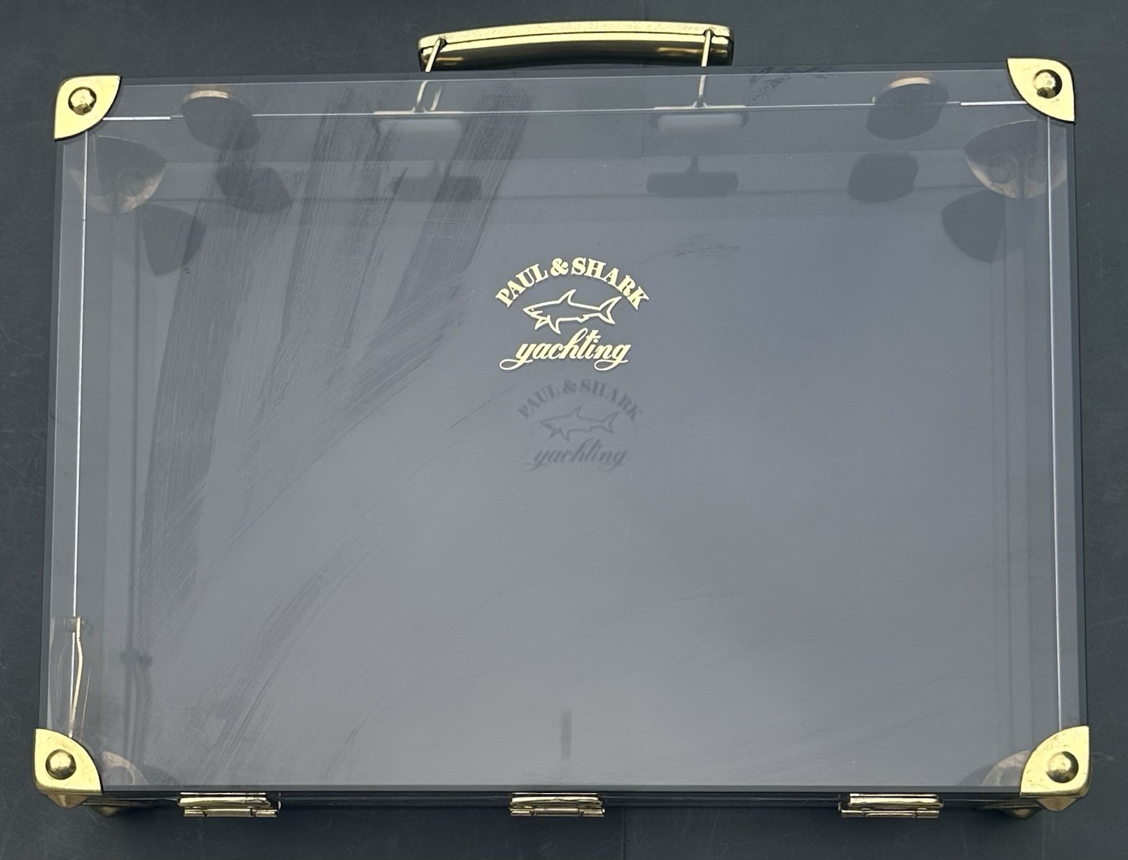 Vintage Paul & Shark Yachting Clear Smoke Gray Black Plastic Box Briefcase