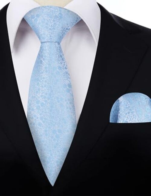 Mens 3.15inches Floral Tie with Flower Printed Handkerchief 142-baby Blue-c