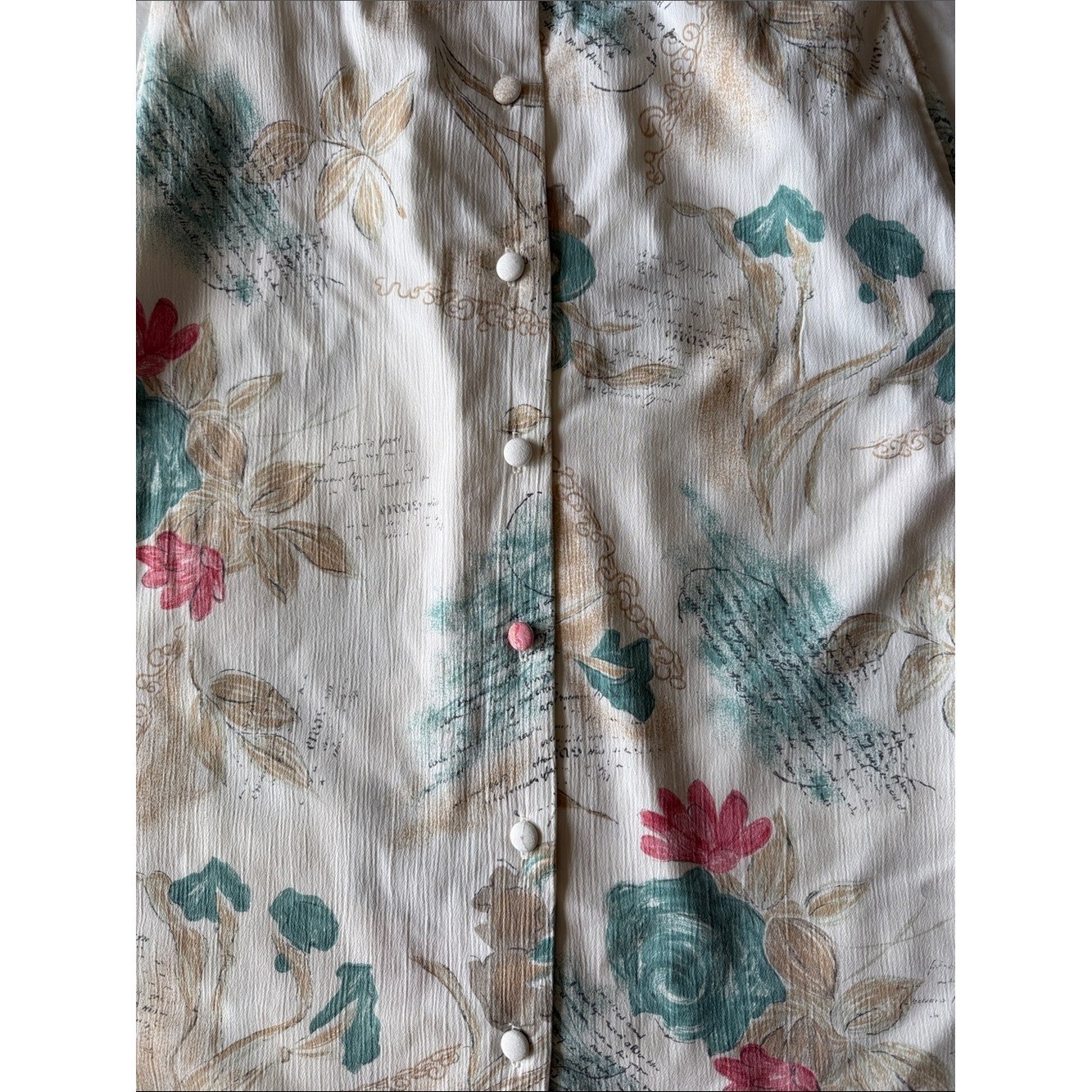 Vintage Cream Floral Button-Front A-Line Skirt