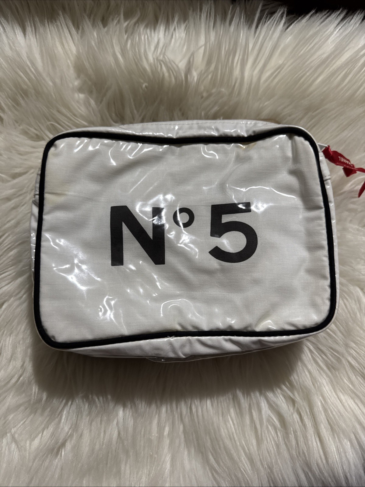 Vintage 1988 Chanel No5 Zip Pouch Makeup Bag Rare White Waterproof