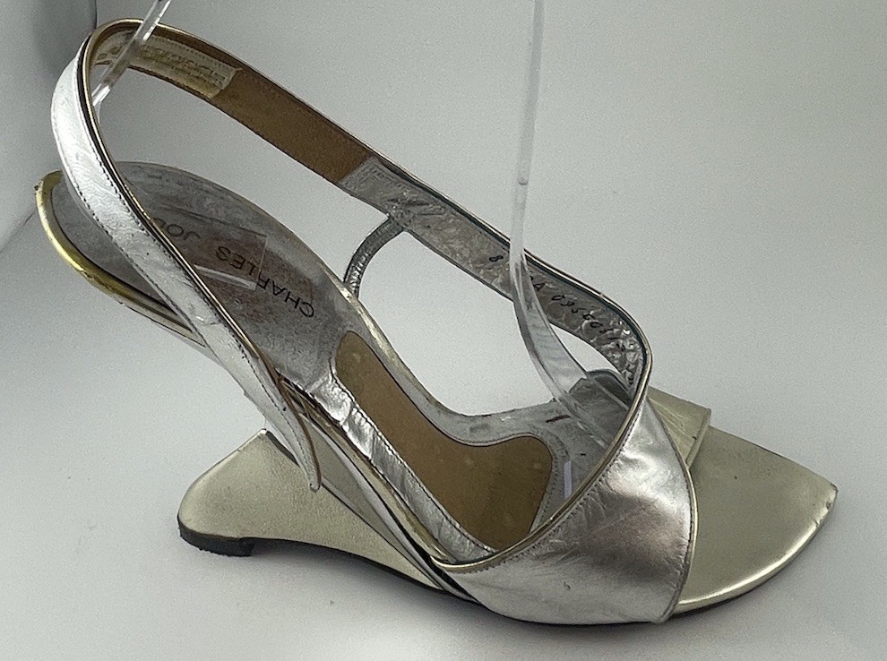 Vintage Charles Jourdan Silver Cantilever Metalic shoes Meteor Sling Back