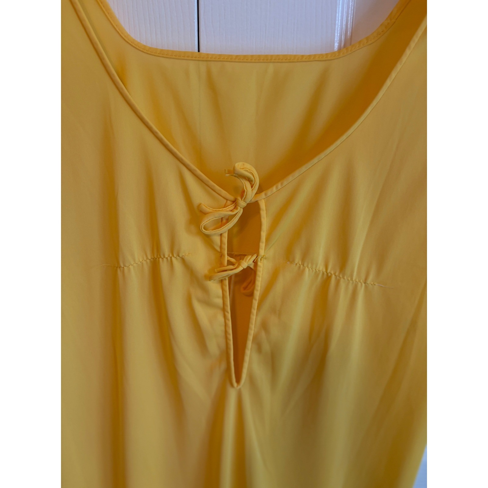 Vintage Juniper Yellow Empire Waist Maxi Dress Square Neck Keyhole Back USA Made