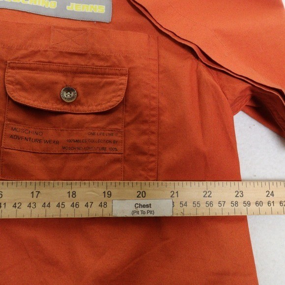 VTG Moschino Jeans Button Up Adventure Wear Racing Stripe Orange Cotton Men M