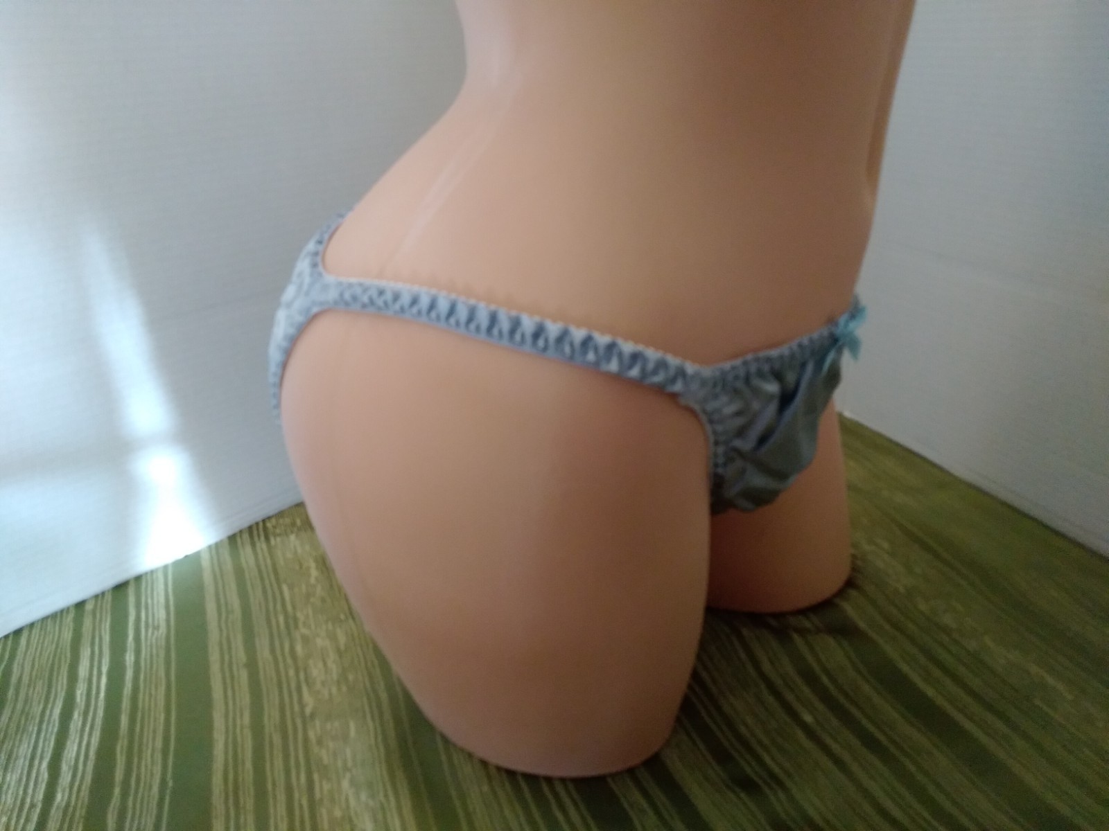 Panties String Bikini Lingerie Glossy Satin Second Skin XXL Lite Blue Stretchy