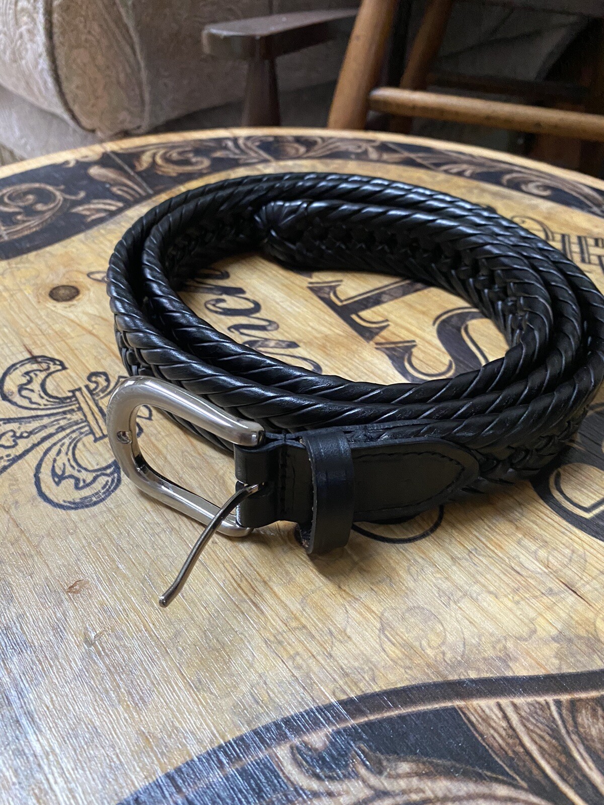 Mens Braided Leather Belt Cowhide Woven Leath Belt for Casual Jeans Black sz 46