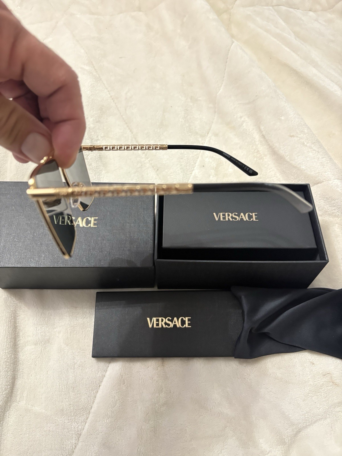 Versace VE2266 100287 Square Metal Sunglasses Gold Frame Gray Lenses 145mm