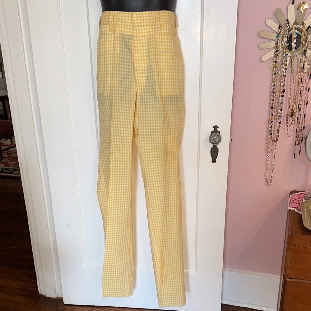 NWT Vintage 70s Izod Yellow & White Checked Polyester/Cotton Pants