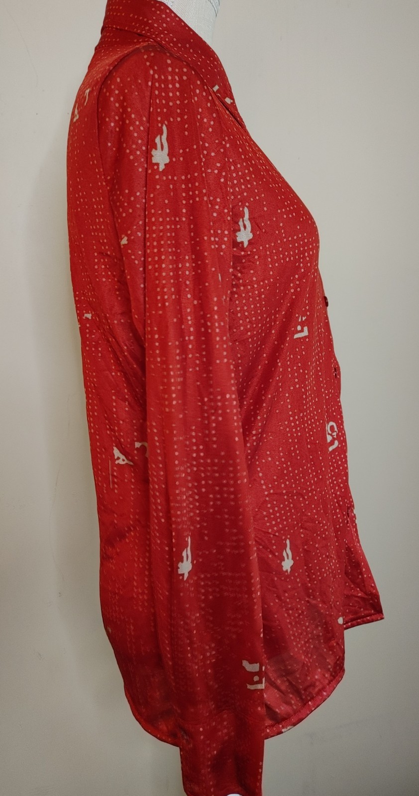 Vintage 60s 70s Shirt Retro Disco Big Collar Blouse sz 16 Polyester Made in USA