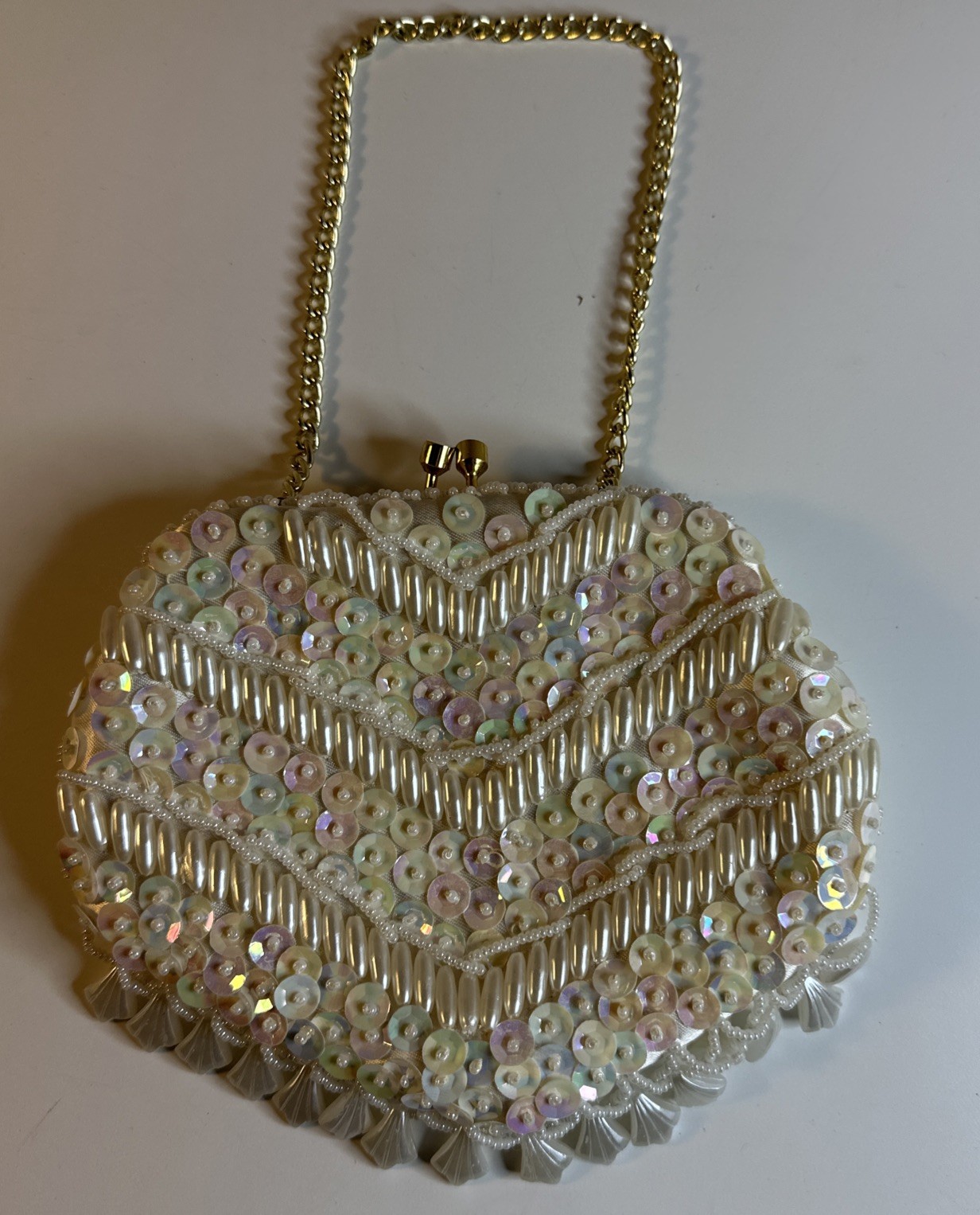 Vintage La Regale Beaded Sequin Clutch Purse In Original Box Made In Hong Kong